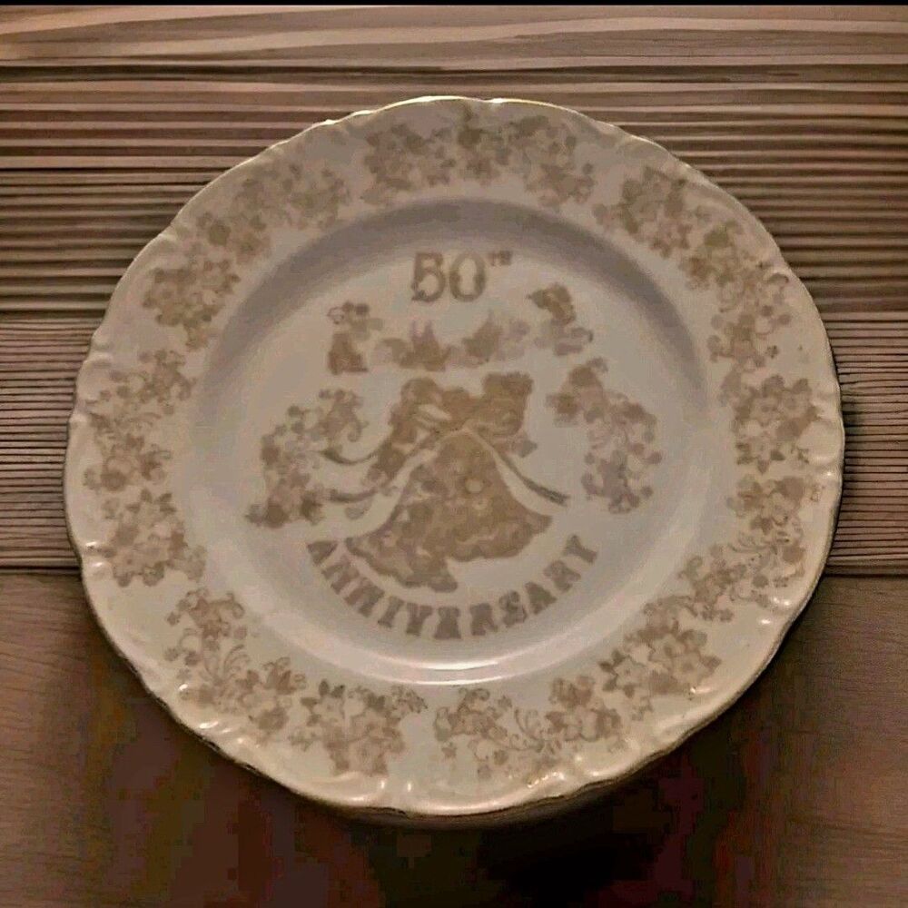 Vintage Norcrest 50th Anniversary  Plate White with Gold Design Floral